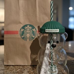 🎄 Rare Starbucks Glass Teddy Bear Cup 🧸Holiday Viral Collectible